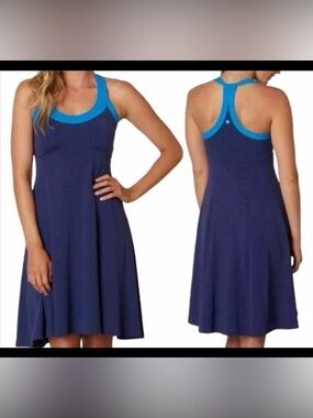 Prana Cali Dress in Indigo Sleeveless Women's Athletic Midi Sz Large  shelf bra